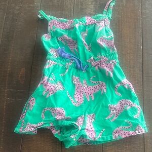 Mini Boden Teal Romper with Pink Leopard Design